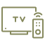 Un icono de televisión y control remoto sobre un fondo blanco.