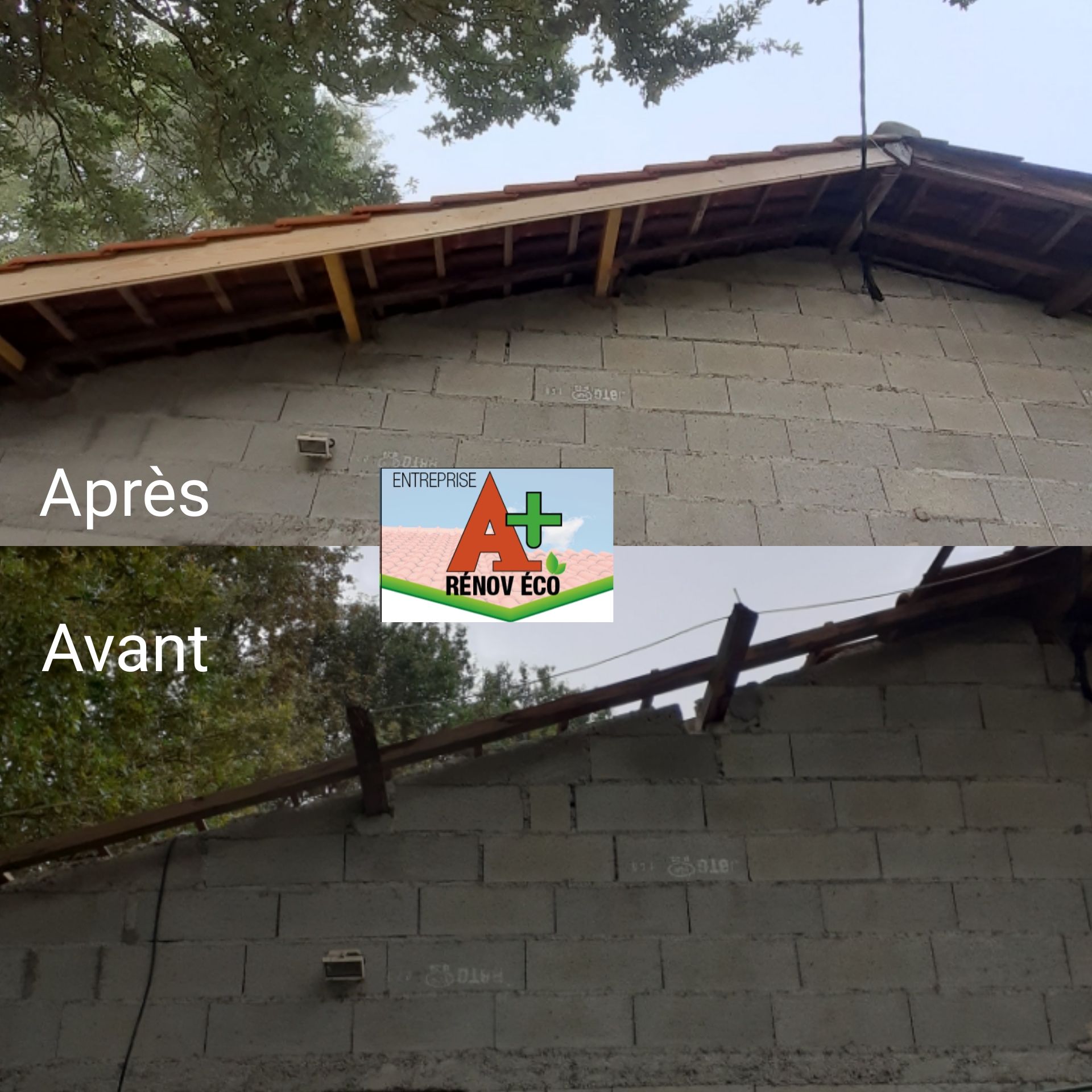 Photos avant/après la pose de couverture d'une maison en construction