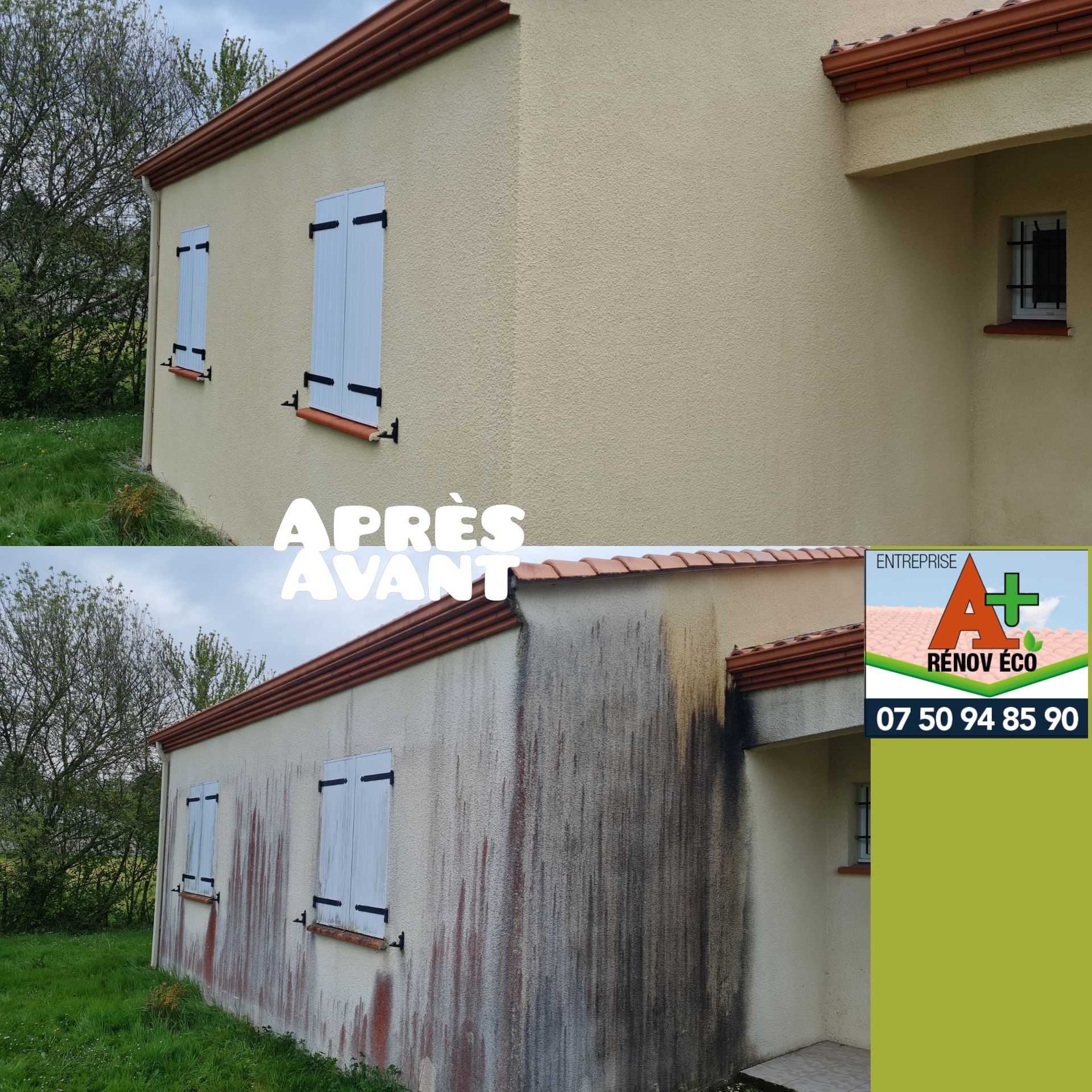 Montage photos avant/après d'un nettoyage de façade