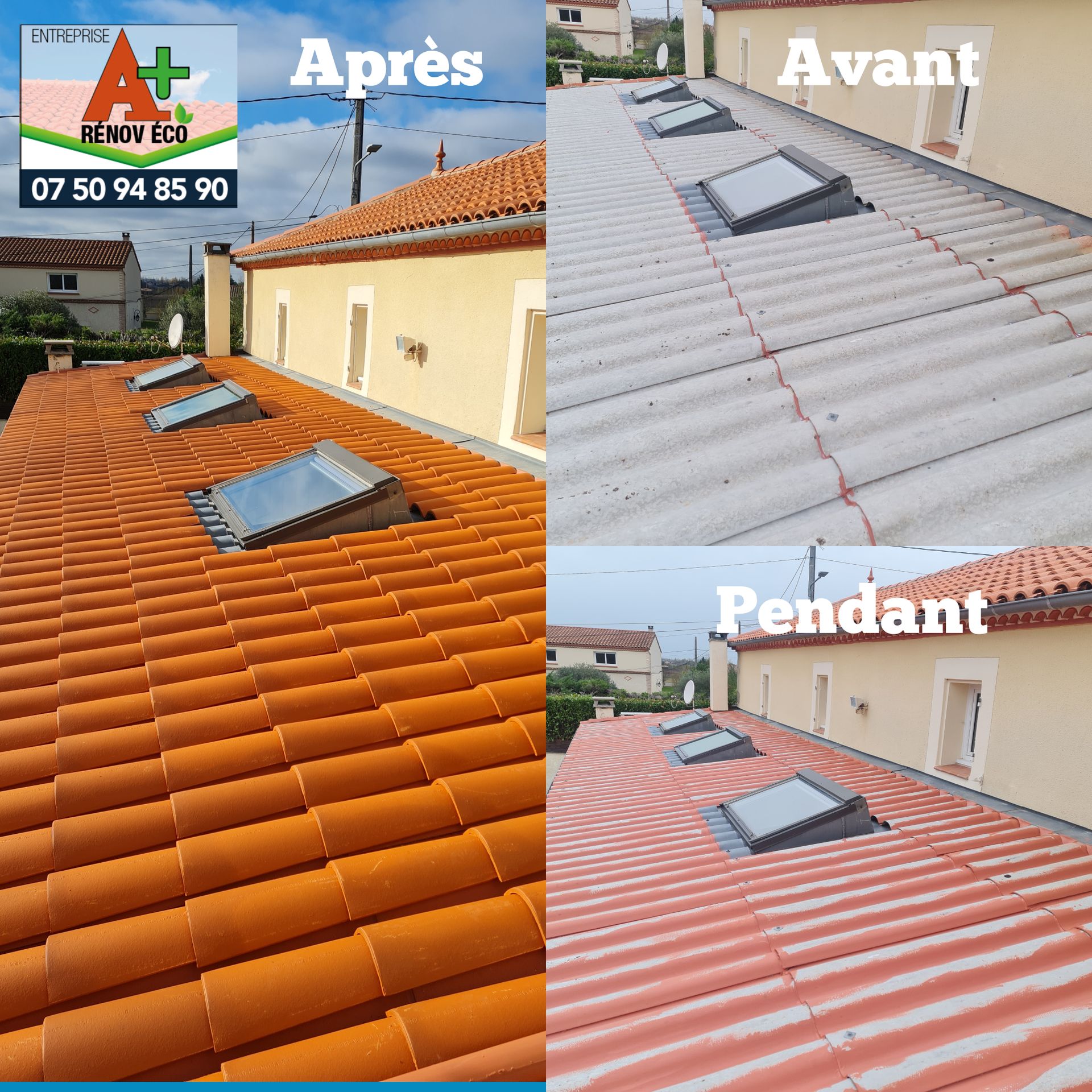 Photos montage d'un chantier de couverture avant/pendant/après