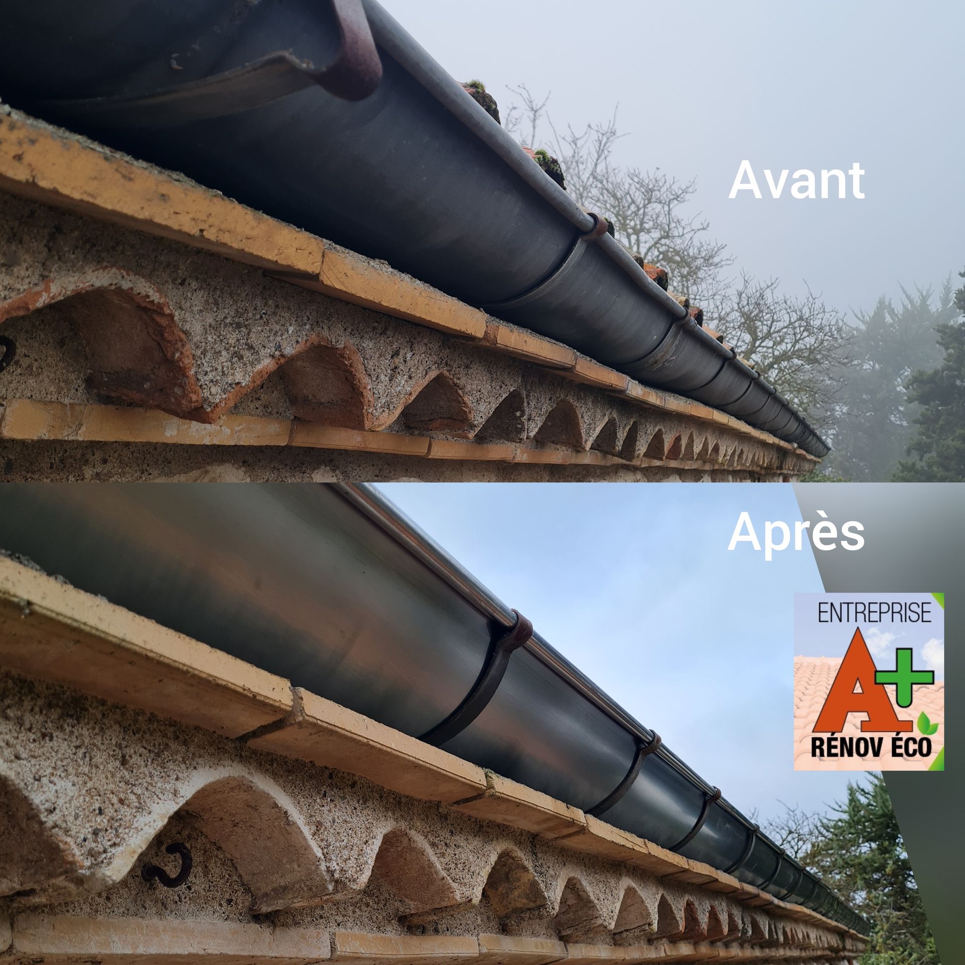 Remplacement de gouttière, photos avant/après