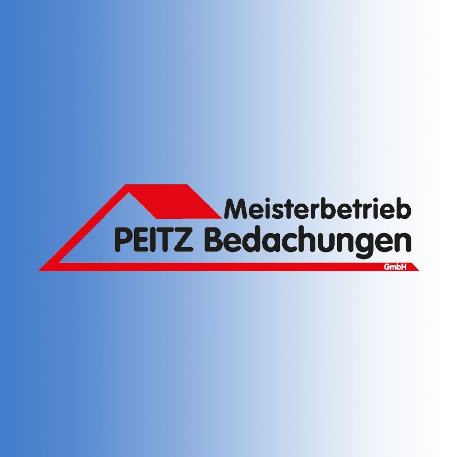 Ein Logo für Peitz Bedachungen auf blauem Hintergrund