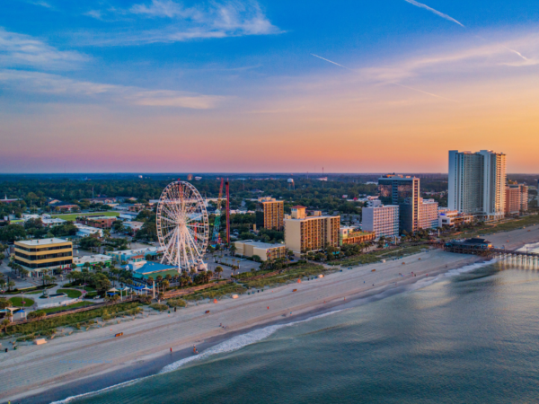 carolina beach boardwalk from a drone