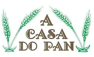 Logotipo para "A Casa Do Pan": Texto marr&oacute;n con tallos de trigo verdes sobre fondo blanco.