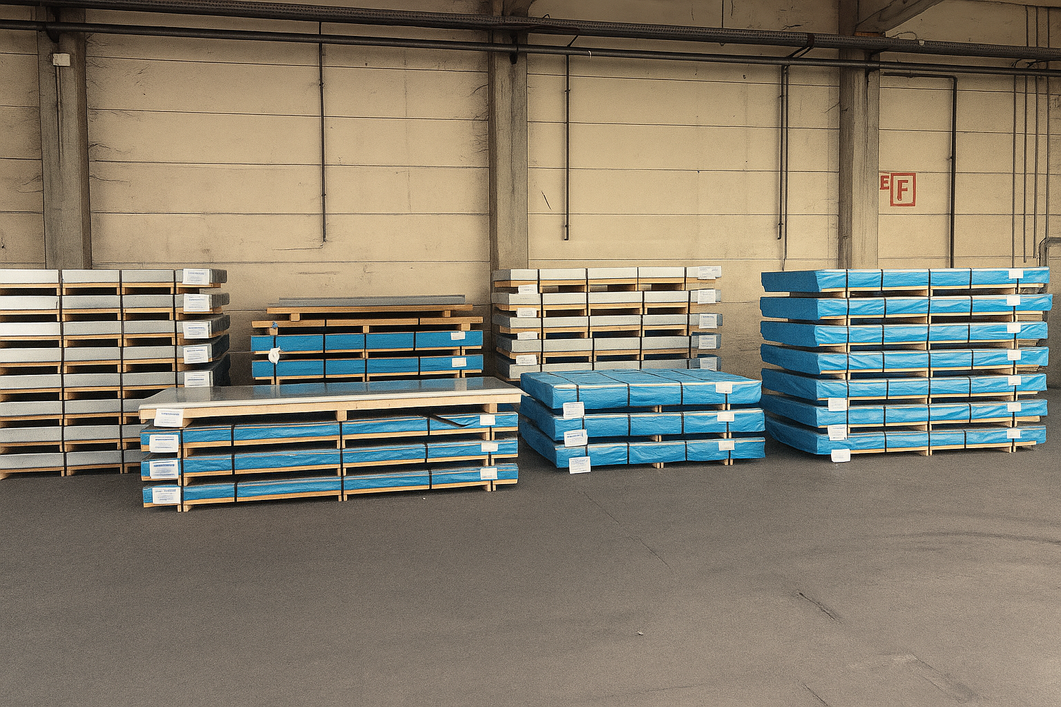 Stapel von Blechen in einer Lagerhalle