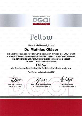 Dr. Mathias Gläser ist Fellow der DGOI