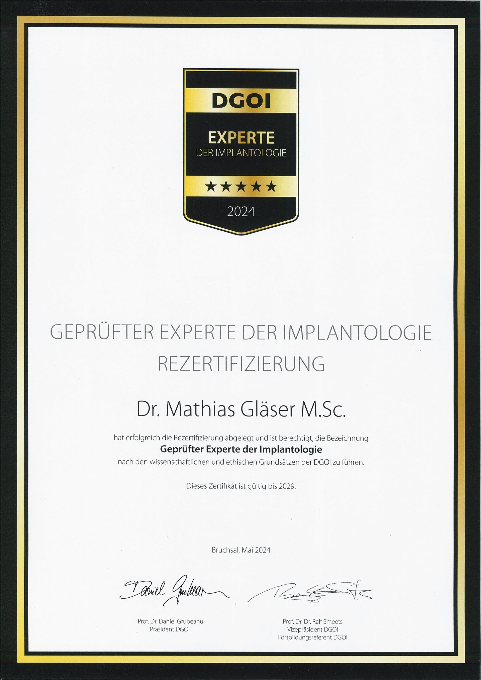 Urkunde Dr. Gläser