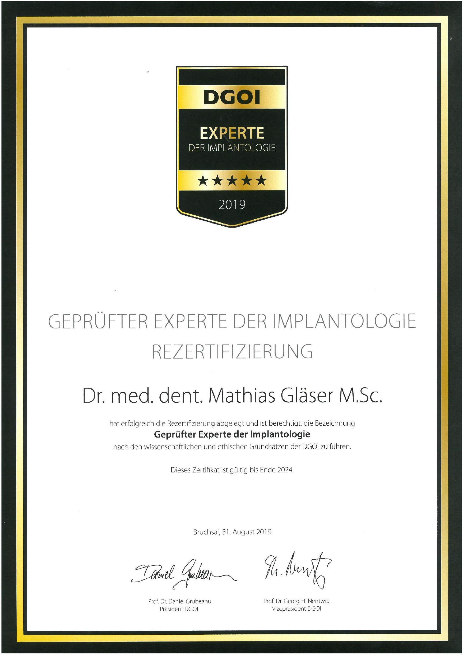 Urkunde Dr. Gläser