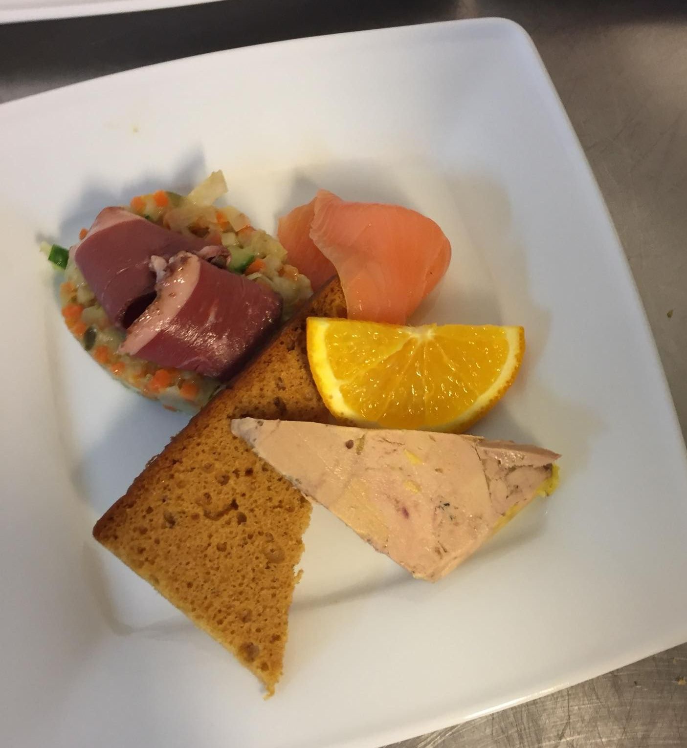 Plat froid pain d'épices,orange et canard