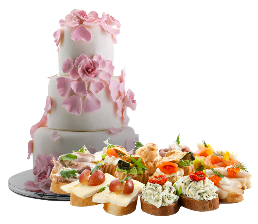 Gâteau de mariage et canapés