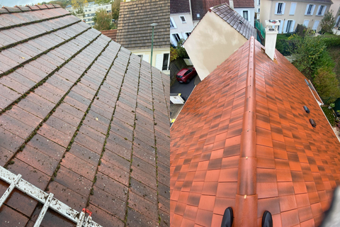 Avant/après le nettoyage d'une toiture