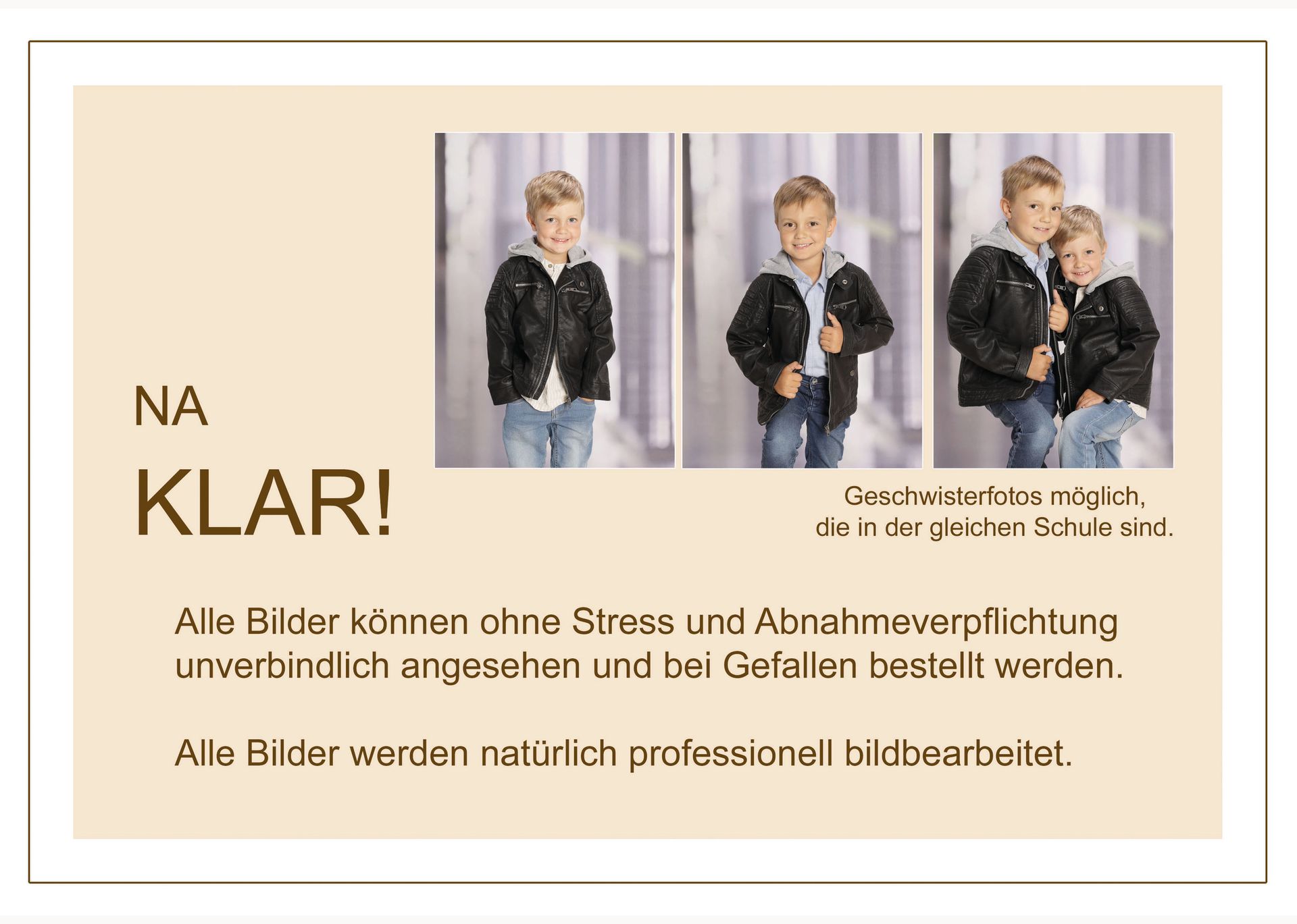 Seite mit dem Hinweis „Na klar!“ und Beispielen für Fotoprodukte und Optimierungen.