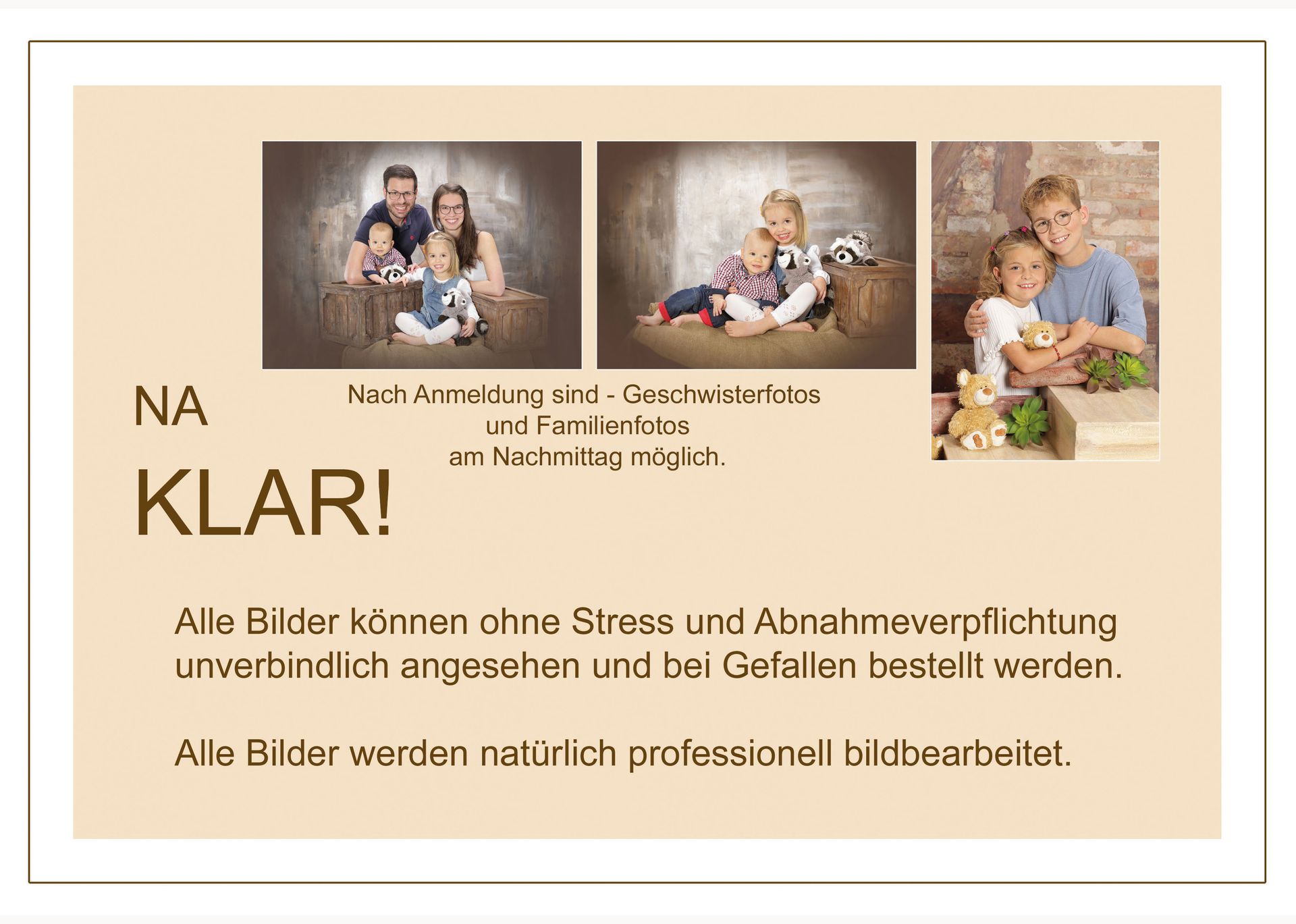 Seite mit Fotobeispielen und dem Hinweis, dass Bilder individuell angepasst und optimiert werden können.