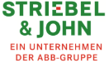 Das Logo von Striebel & John mit grüner und orangefarbener Schrift und dem Firmennamen ABB darunter