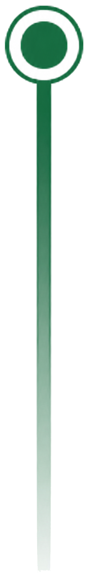 Grünes, kreisförmiges Symbol auf einer vertikalen, grün-weißen Farbverlaufslinie, das einem Kartenmarker oder einem Zeitachsenknoten ähnelt.