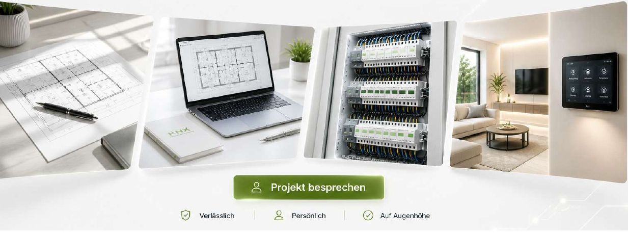 Intelligente Haussteuerungs- und Sicherheitssysteme werden in einem modernen Indoor-Showroom-Banner präsentiert