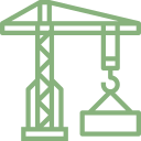 Un icono de una grúa de construcción levantando un contenedor.