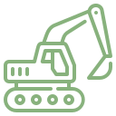Un icono de excavadora verde sobre un fondo blanco.