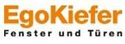 Logo für EgoKiefer, ein Unternehmen, das Fenster und Türen verkauft. Der Text ist orange auf weissem Hintergrund.