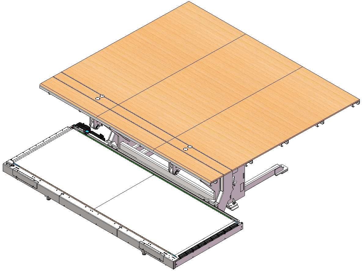 Zeichentisch mit einer Holzplatte und einem separaten, unteren Teil.
