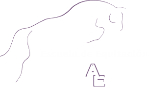 Dibujo lineal minimalista de un gato de pelo largo con una silla pequeña debajo sobre un fondo blanco.