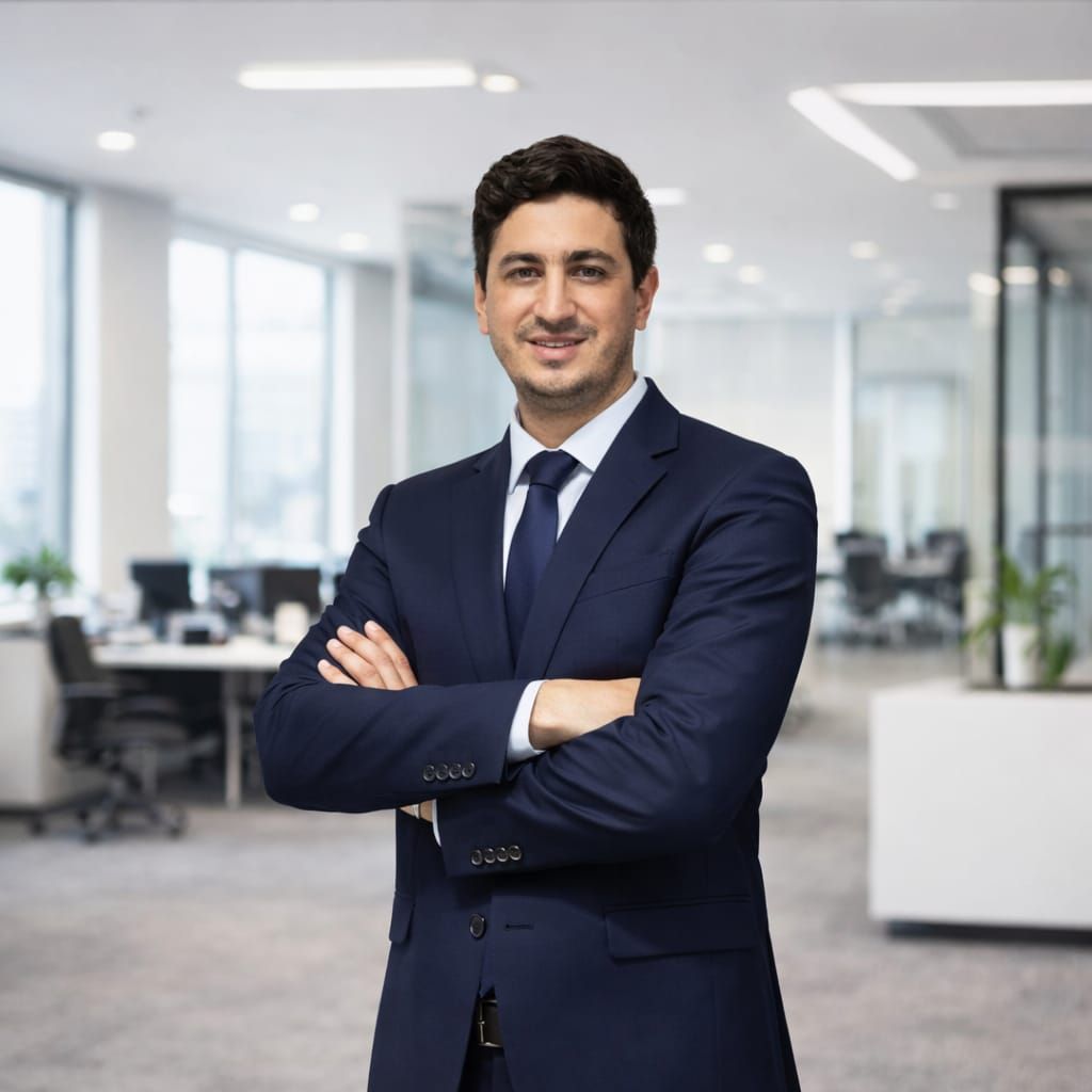 Un hombre con los brazos cruzados, vestido con una camisa a cuadros de color rosa, está de pie frente a un fondo blanco.