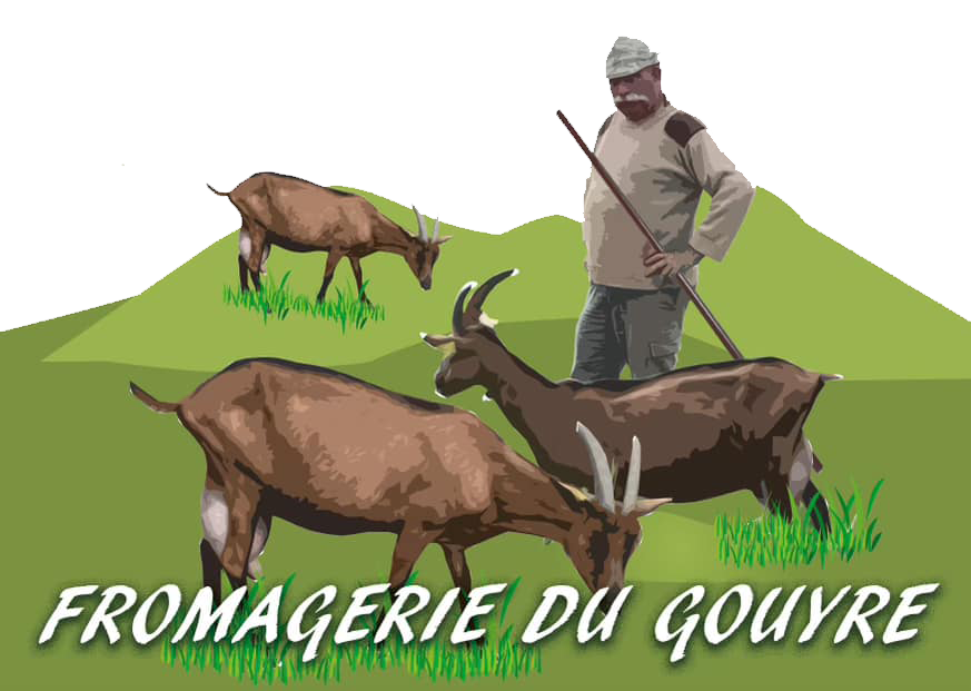 Logo de la fromagerie du Gouyre avec deux chèvres et un fermier