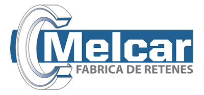 A blue and white logo for melcar fabrica de retenes