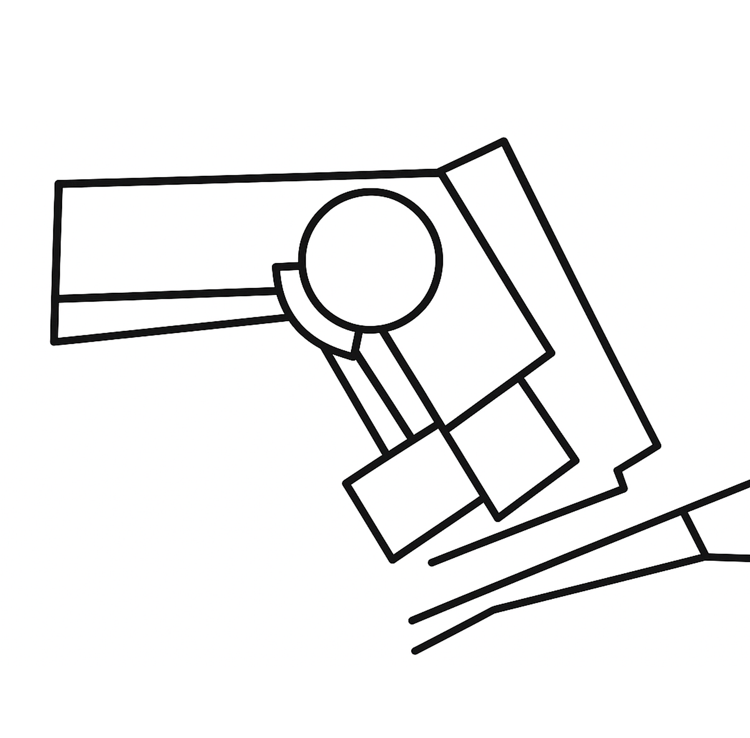 Un dibujo en blanco y negro de un objeto circular sobre un fondo blanco.