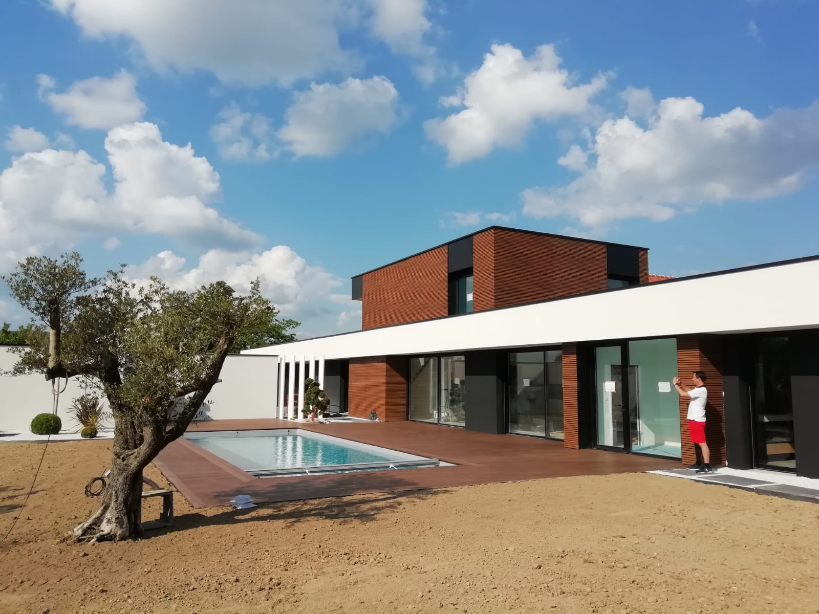 Maison moderne avec piscine creusée et un olivier