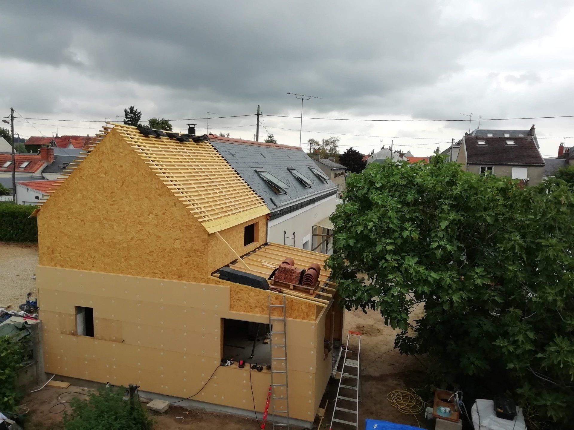 Agrandissement en ossature bois d'une maison en cours