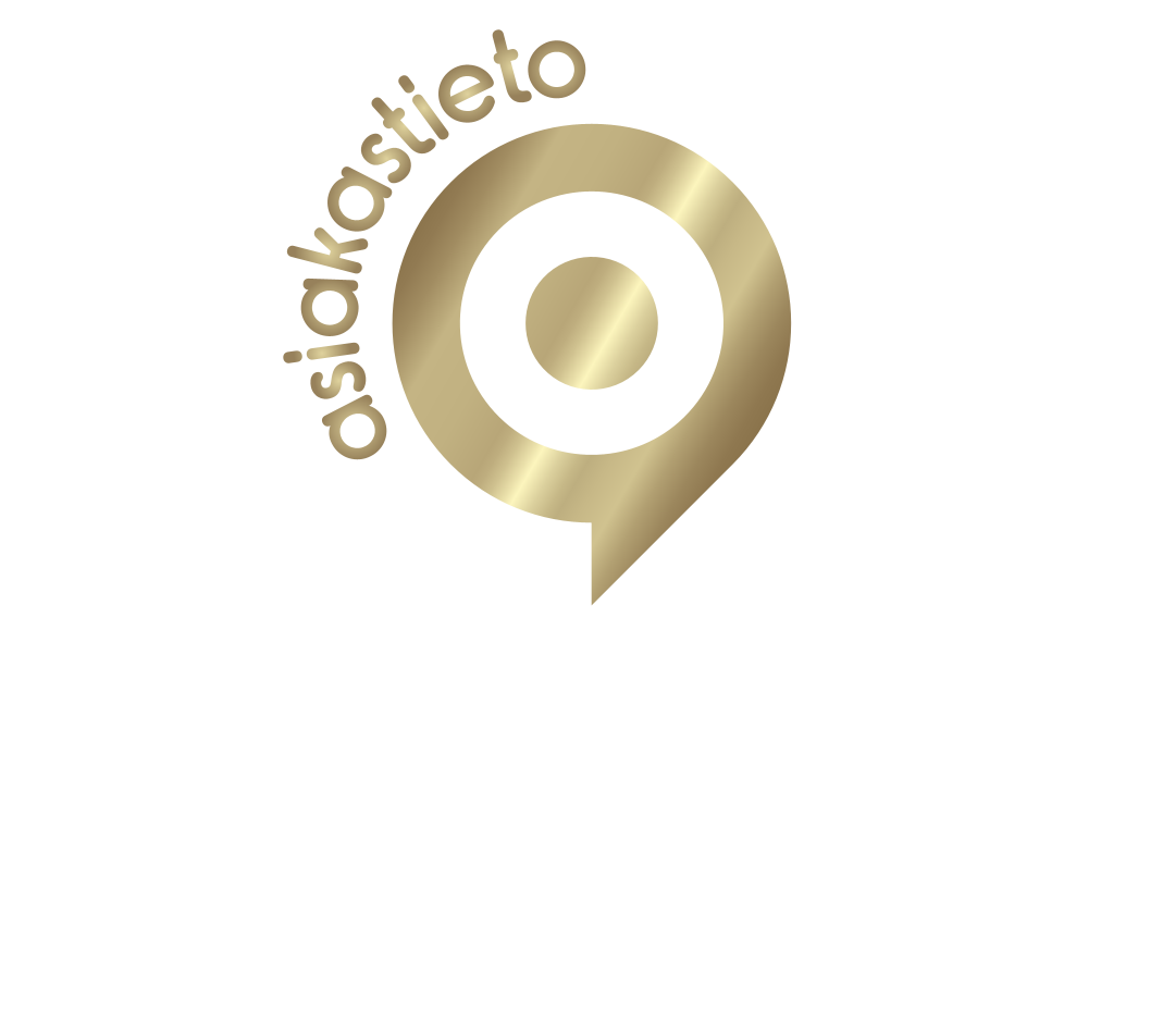 Kultainen ”socialsieto”-logo ja pyöreä puhekuplakuvake valkoisella taustalla
