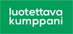 Green sign with white text reading “luotettava kumppani”