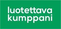Green sign with white text reading “luotettava kumppani”