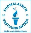 Suomalainen vastuunkantaja -logo, jossa sininen soihtu ja teksti Merkin myöntää Itella Oy.