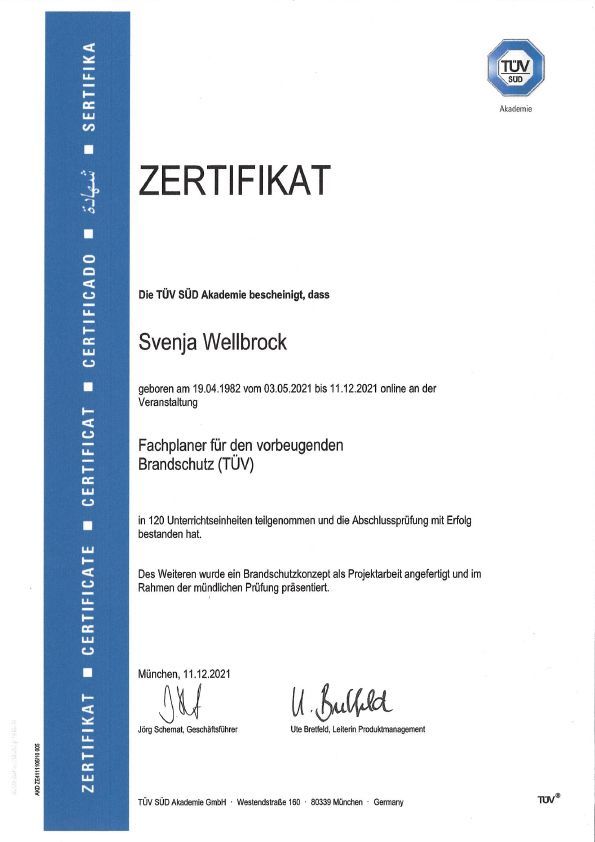 Eine blau-weiße Urkunde mit dem Namen Svenja Wellbrock