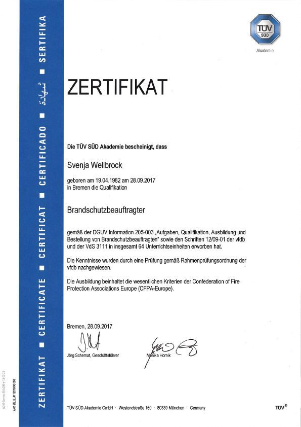 Ein blau-weißes Zertifikat mit dem Wort „Zertifikat“ darauf