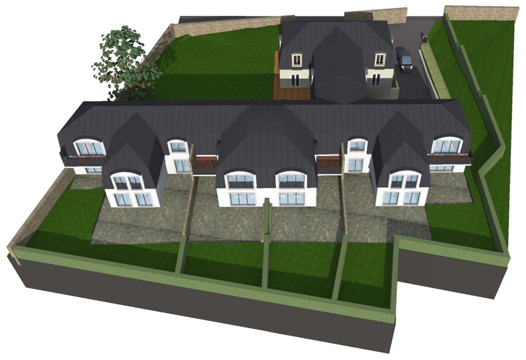 Dessin vectoriel d'un bâtiment en perspective.