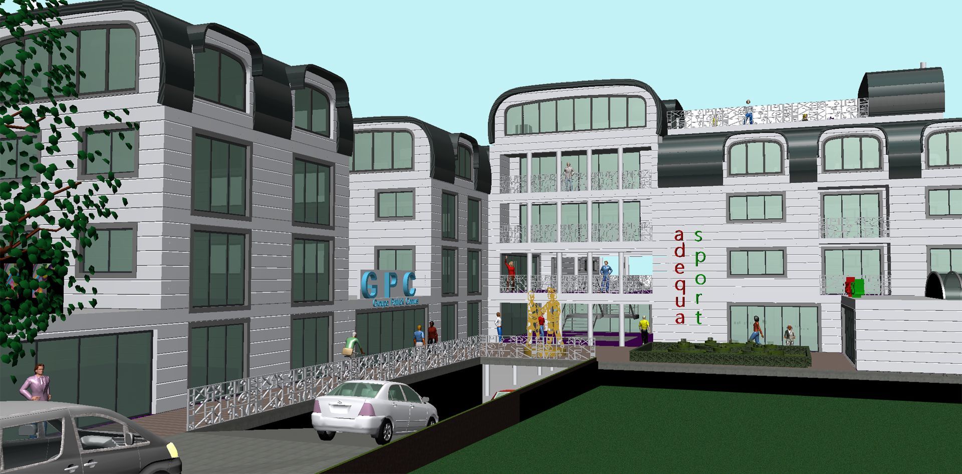 Concept 3D d'un quartier d'une ville avec un accès souterrain pour les véhicules.