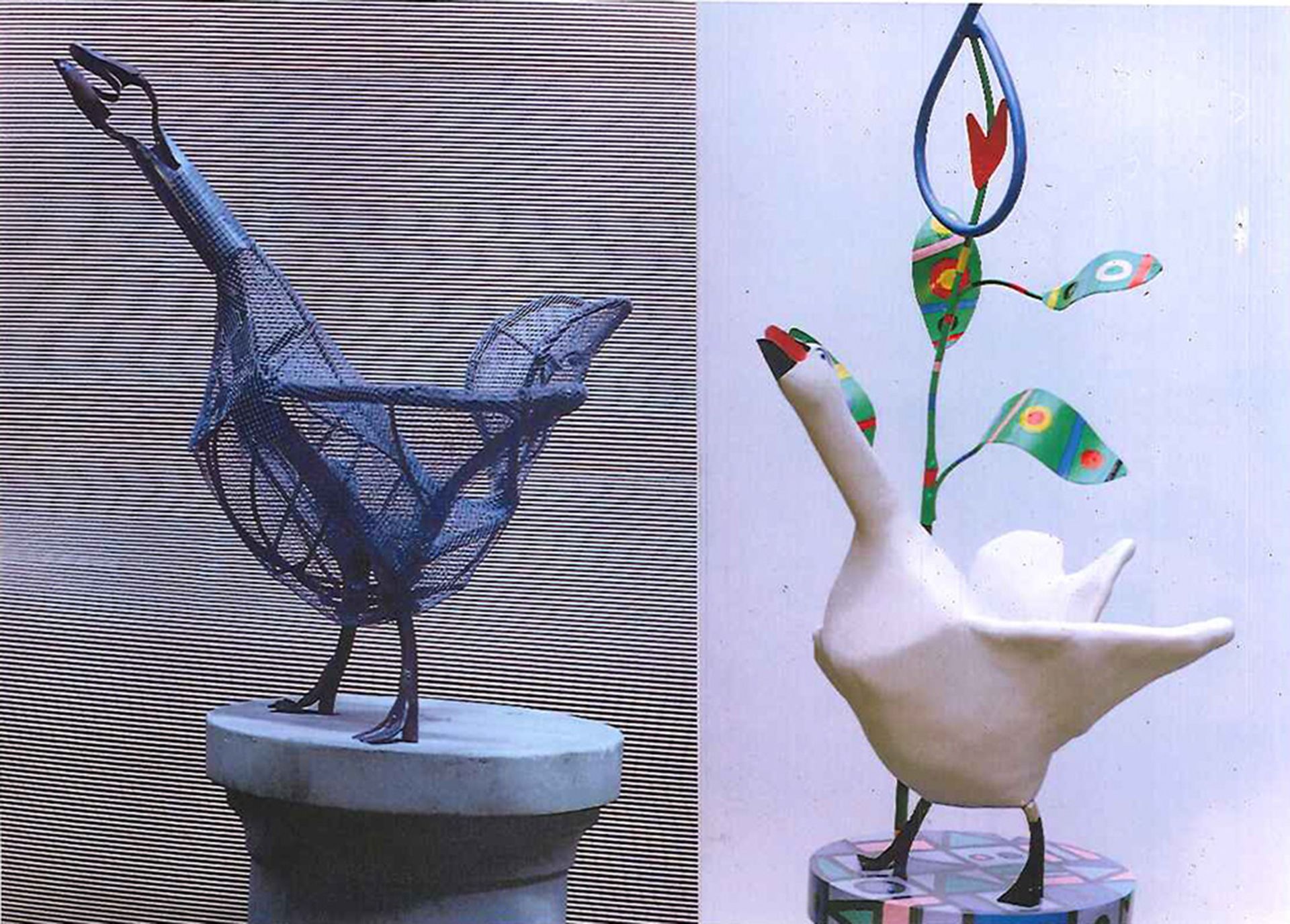 Un avant après d'une sculpture d'oie.