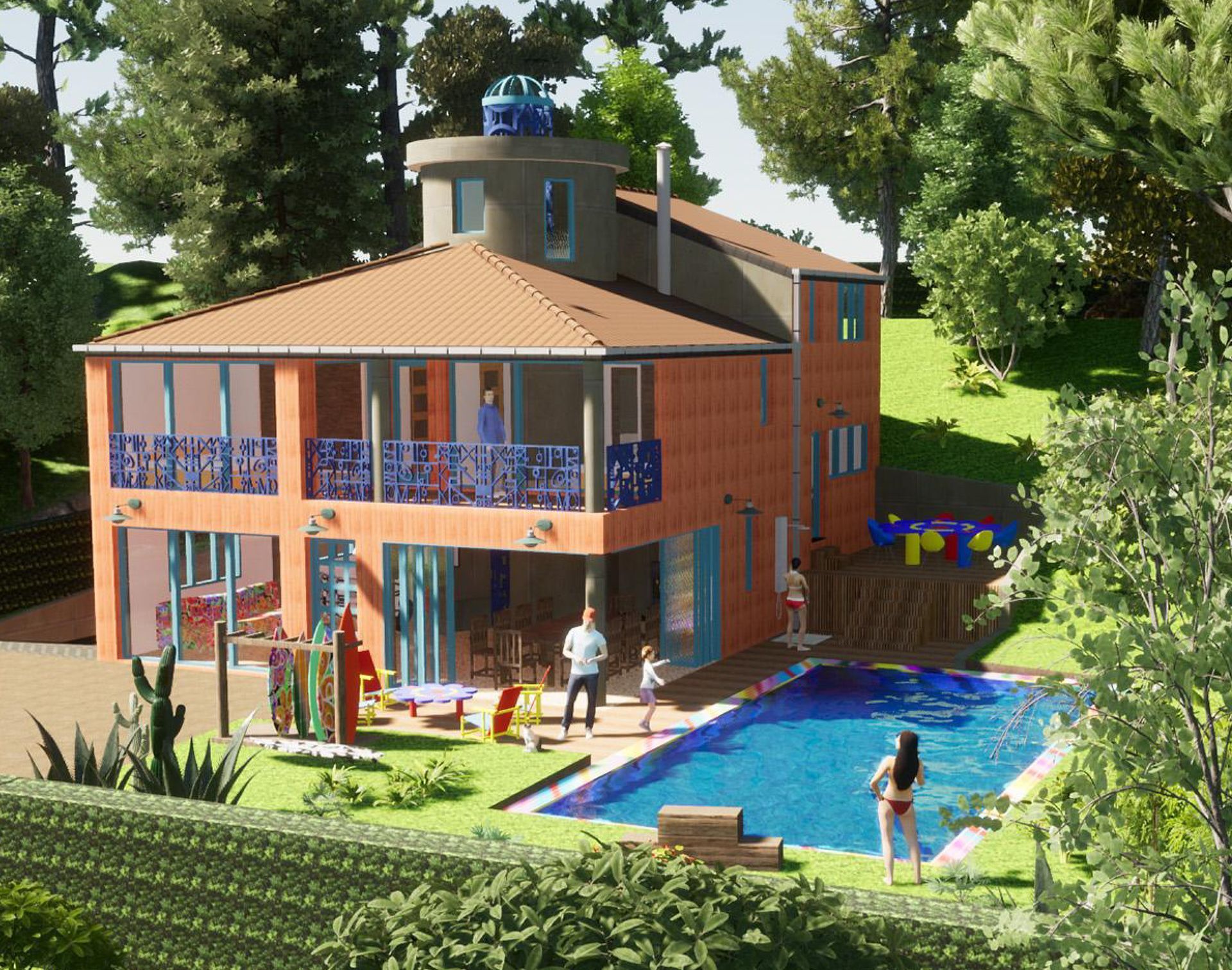 Concept 3D d'une maison avec piscine.
