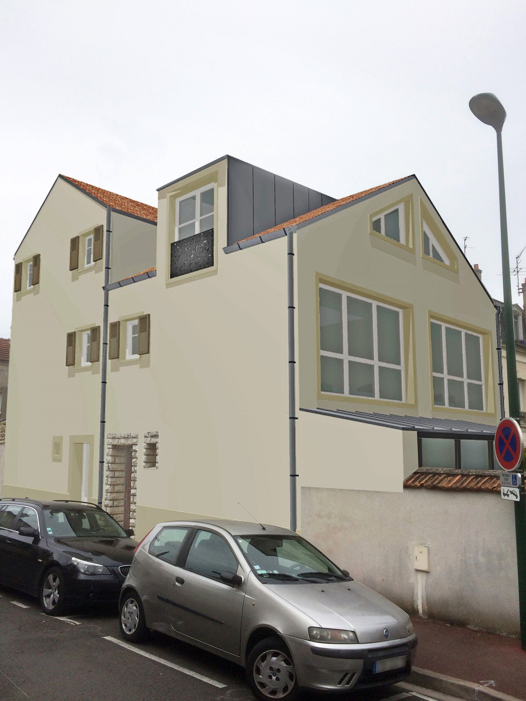 Intégration 3D d'une surélévation de maison à partir d'une photo.