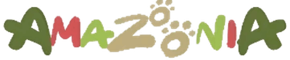 Logotipo colorido y estilizado de &laquo;AMAZONIA&raquo;, con letras verdes, rojas y doradas y detalles de hojas