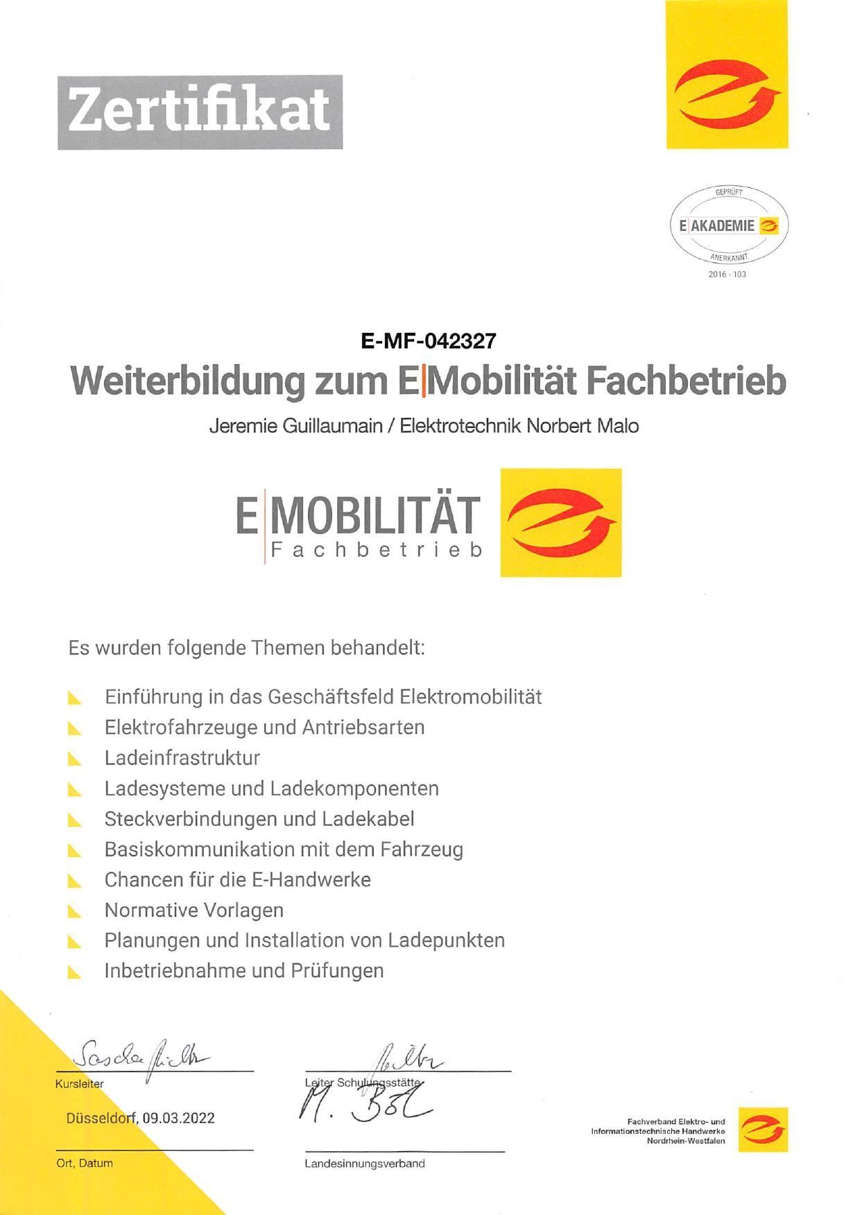 Zertifikat E Mobilität Jeremie Guillaum