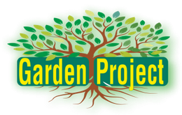 Un logotipo para un proyecto de jardín con un árbol y raíces.
