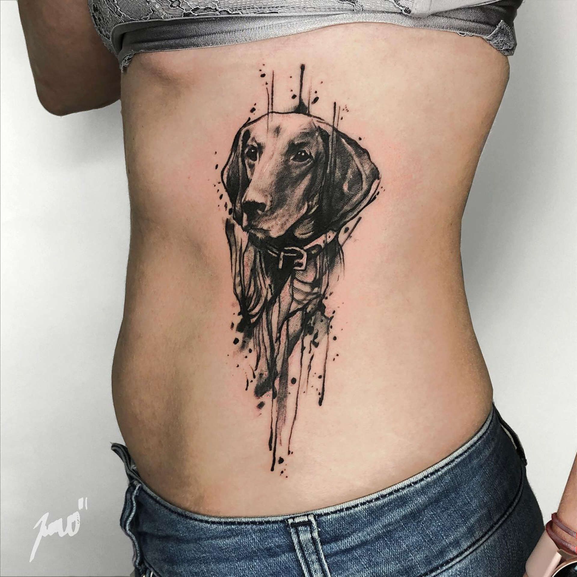 Tattoo Sketch Hund Bauch
