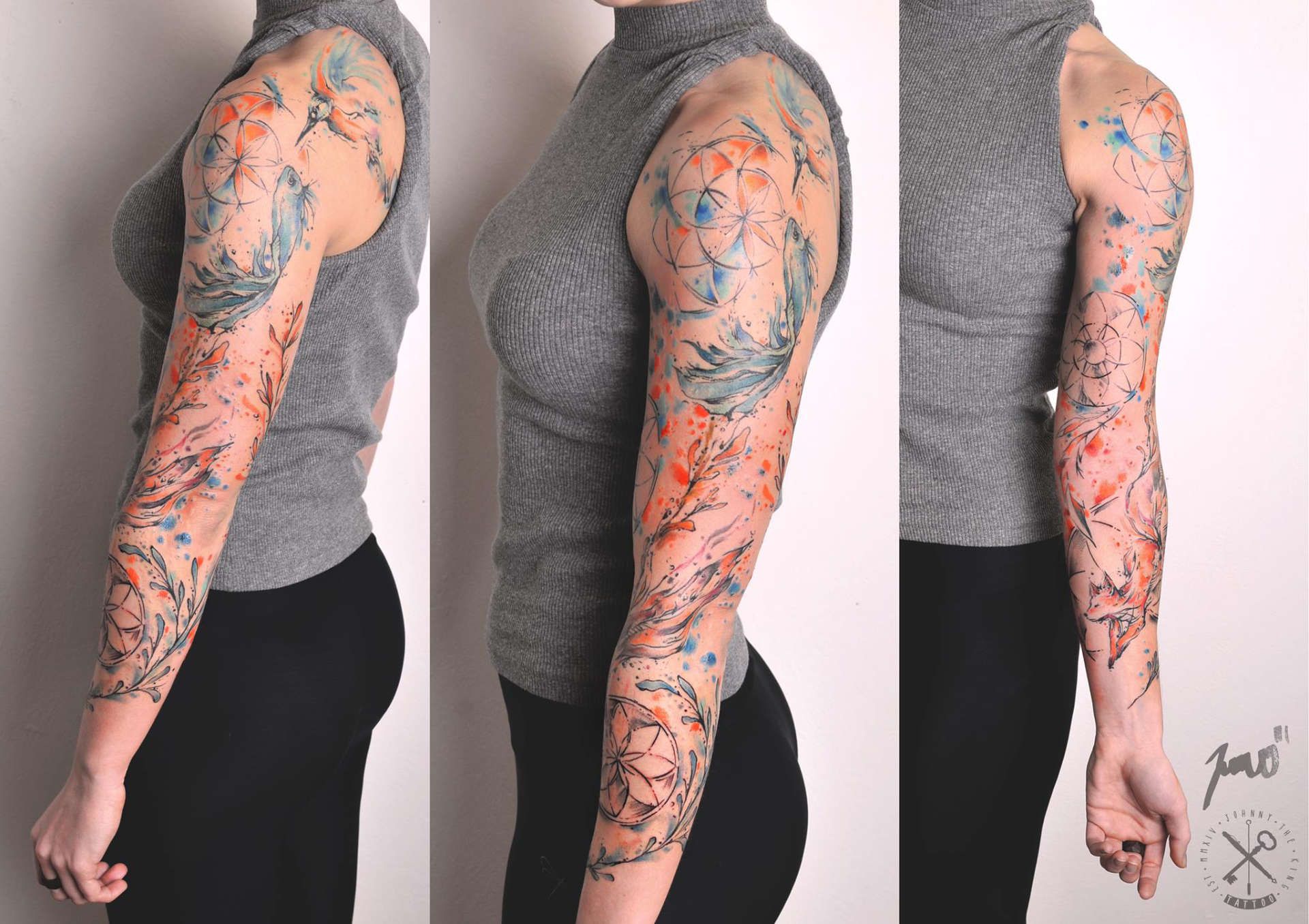 Tattoo Aquarelltechnik Sleeve