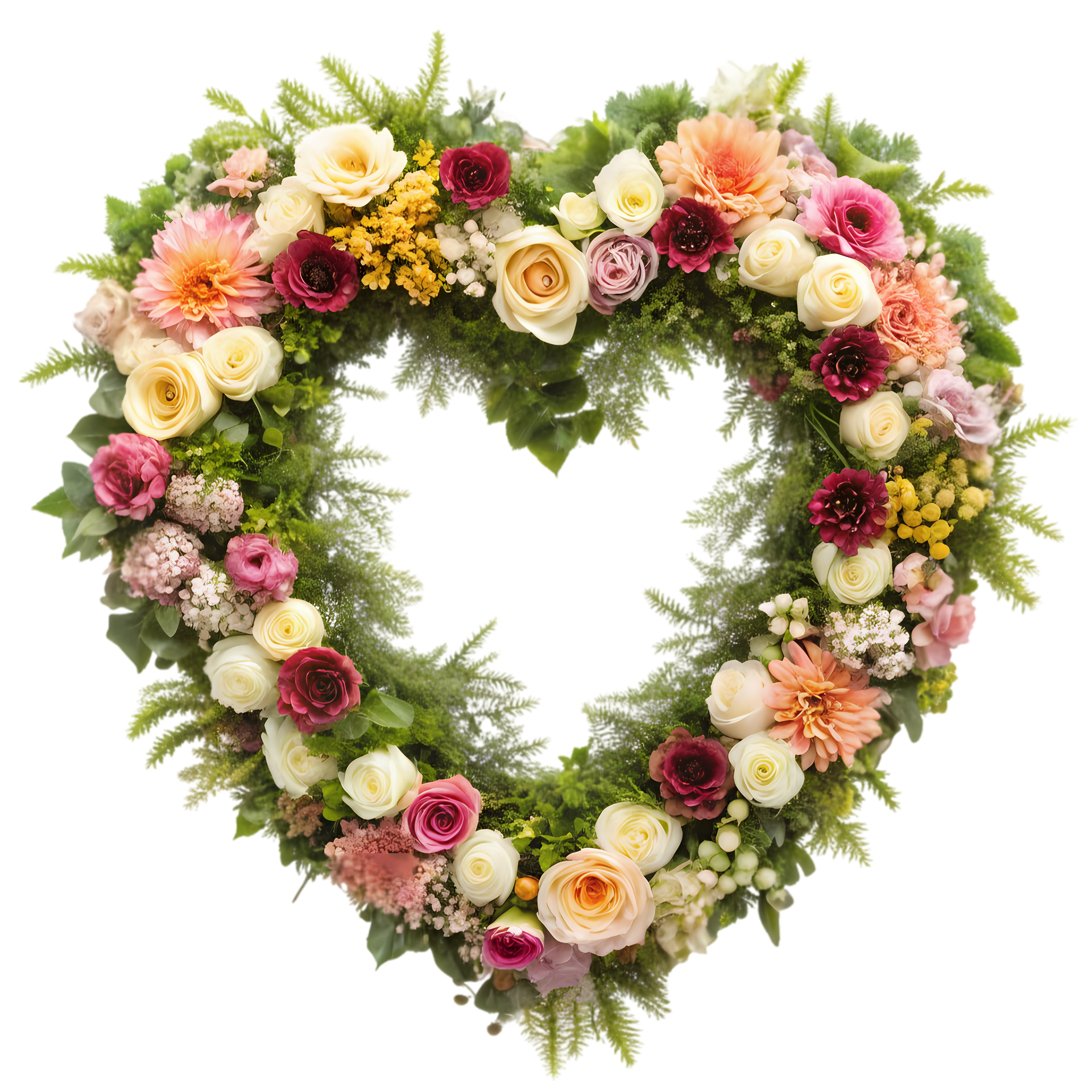 Une couronne de fleurs en forme de cœur.