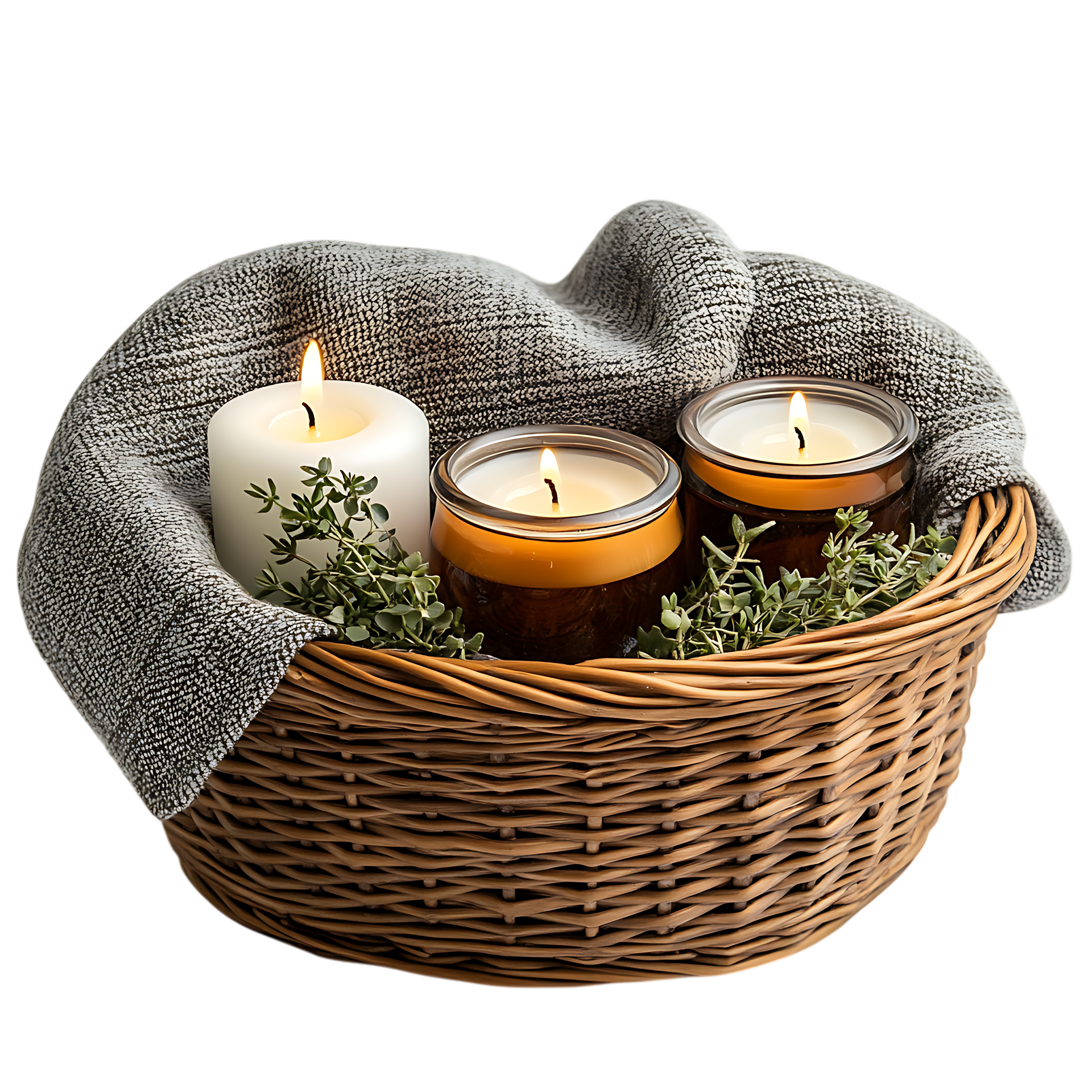 Un panier avec des bougies.