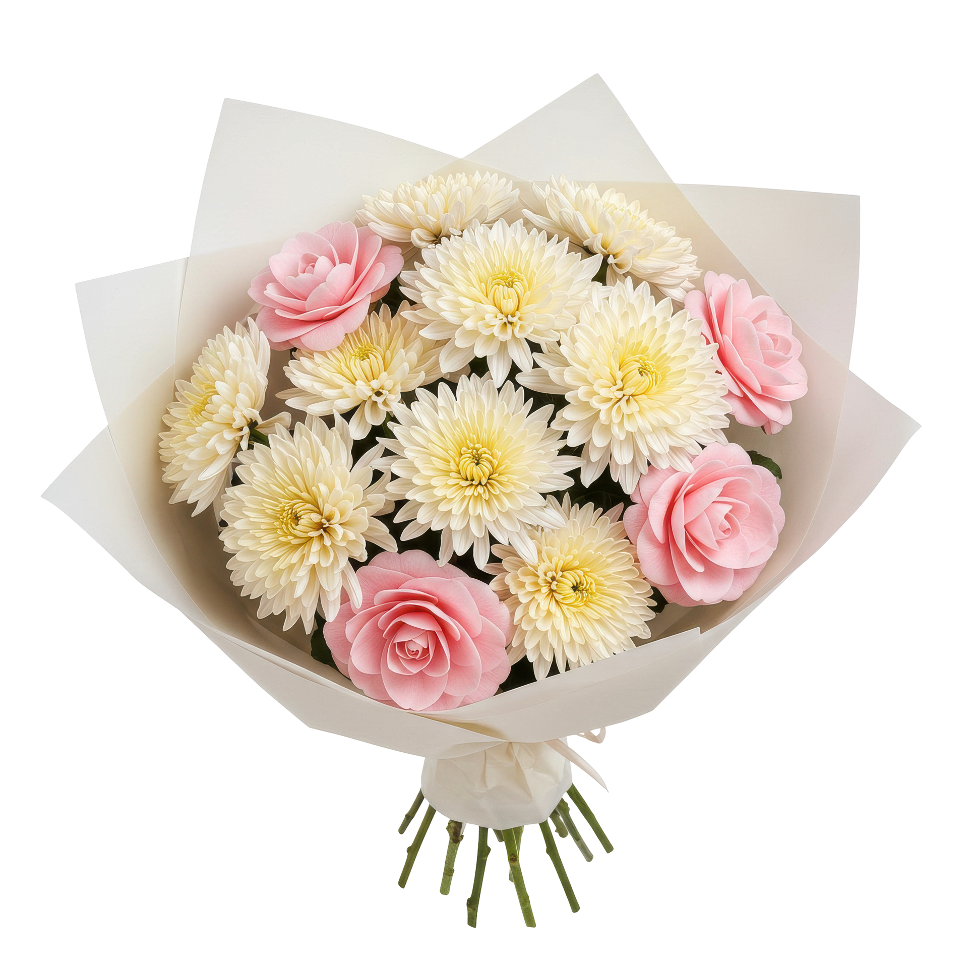 Un bouquet de fleurs roses et jaunes.